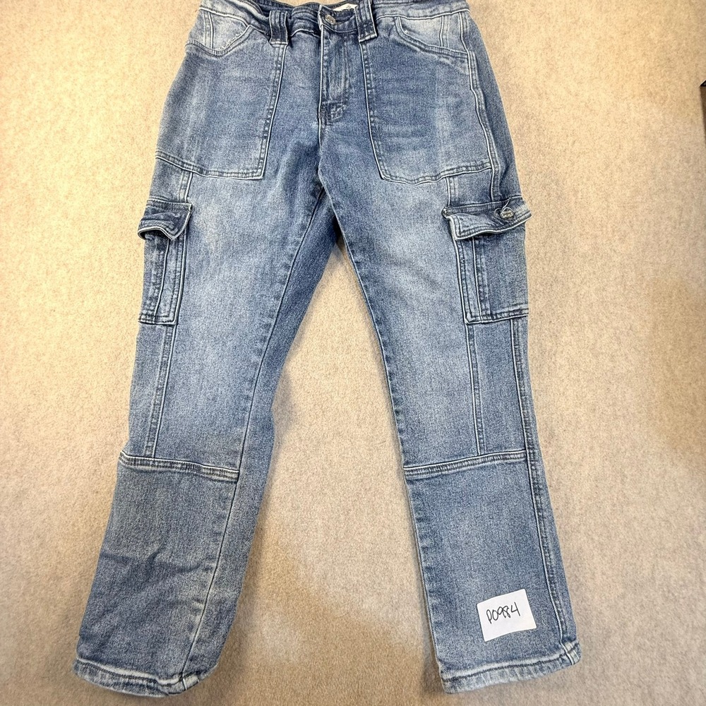 KanCan Medium Wash Cargo Straight Leg Jeans Blue Utility Pants KC7843D Size 7/27